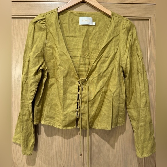 Anthropologie Sancia Peasant Inspired Linen Lace Front Blouse / small - Picture 1 of 13